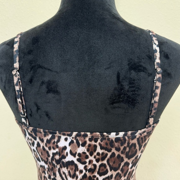 Socialite top women small leopard print spaghetti strap bodysuit brown - Picture 3 of 8
